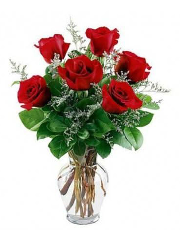 Six Red Rose With vase